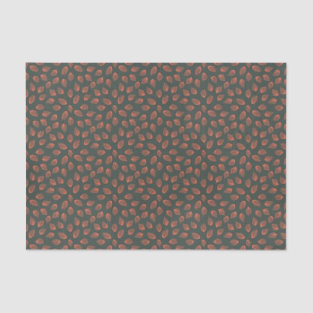 Papel De Seda Patrón de plumas de Naranja rojo dispersado por mo (Anverso)