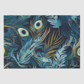 Papel De Seda Patrón de plumas de pavo real negro, azul y amaril