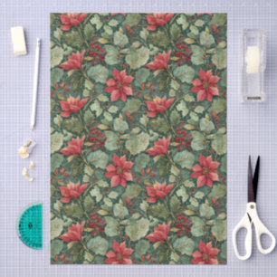 Papel De Seda Patrón de Poinsettias Rojas al Estilo de William M