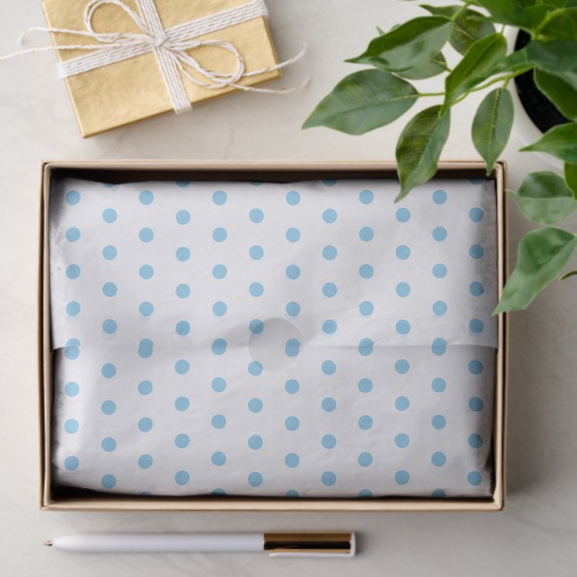 Papel De Seda Patrón de Polkadots Azules Bebés Sencillos En Blan (Regalo )