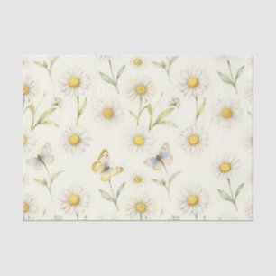 Papel De Seda Patrón de prado de margaritas y mariposas en acuar