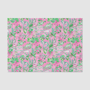 Papel De Seda Patrón de Preppy Verde y Rosa del Mapa de Texas