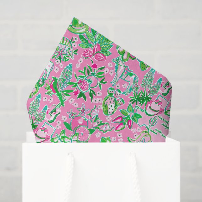 Papel De Seda Patrón de Preppy Verde y Rosa del Mapa de Texas (Bolsa de regalo)