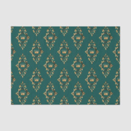 Papel De Seda Patrón de princesa heráldica vintage en turquesa y