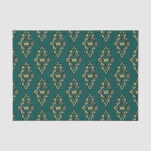 Papel De Seda Patrón de princesa heráldica vintage en turquesa y
