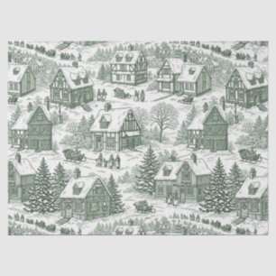Papel De Seda Patrón de pueblo navideño vintage en verde Toile (