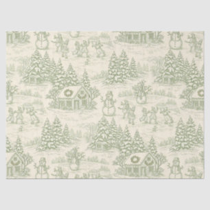 Papel De Seda Patrón de pueblo navideño vintage en verde Toile (