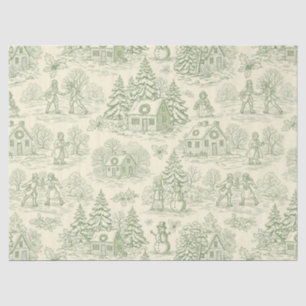 Papel De Seda Patrón de pueblo navideño vintage en verde Toile (