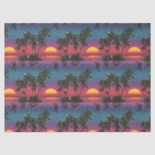 Papel De Seda Patrón de puesta de sol de palmera Retro Synthwave