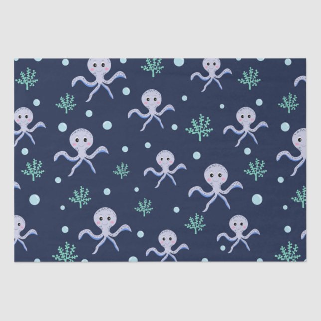 Papel De Seda Patrón de pulpo bajo el mar (Anverso)