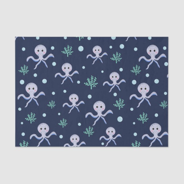 Papel De Seda Patrón de pulpo bajo el mar (Anverso)