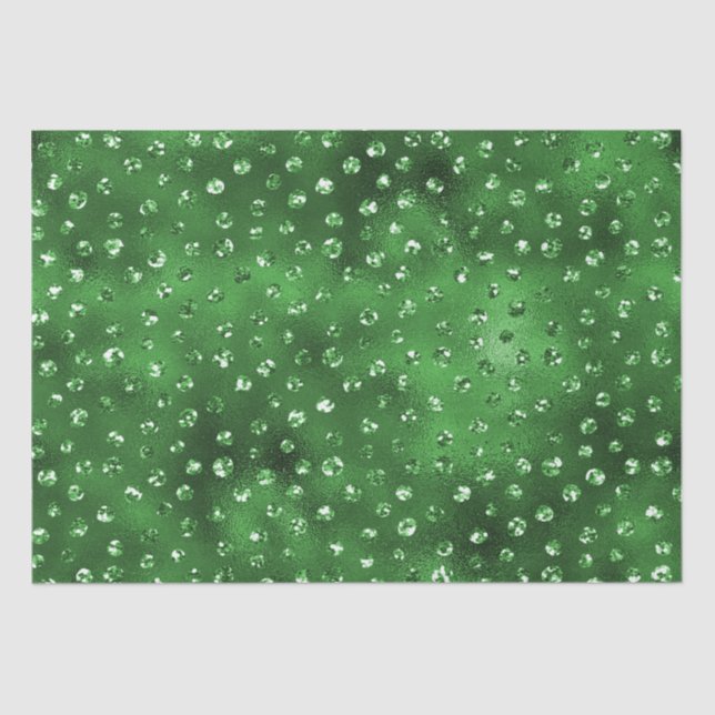 Papel De Seda Patrón de puntos del Purpurina verde Glam Polka (Anverso)