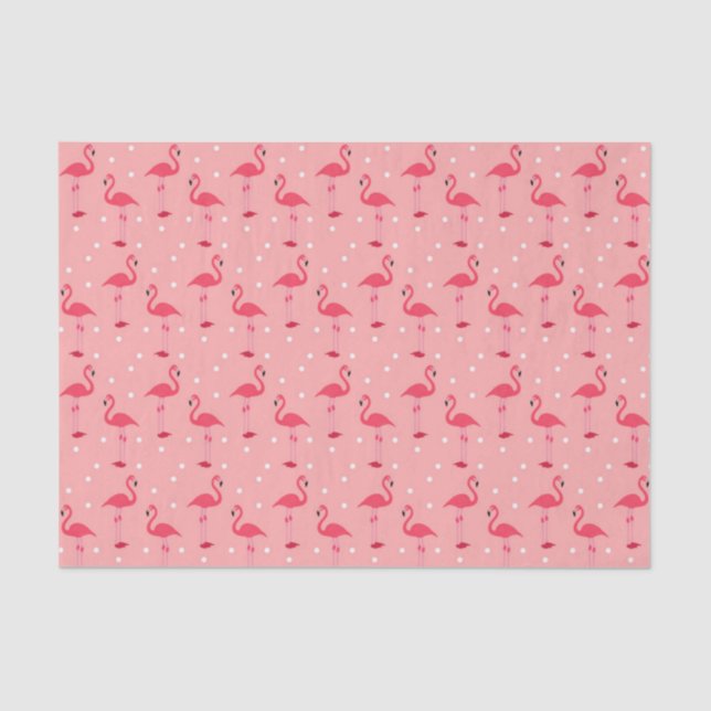 Papel De Seda Patrón de puntos y flamencos rosados (Anverso)
