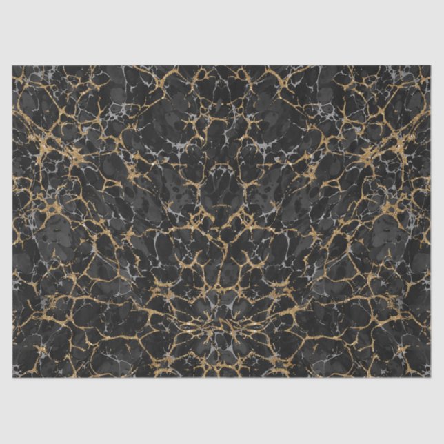 Papel De Seda Patrón de Purpurina dorado y negro de marmol vinta (Anverso)