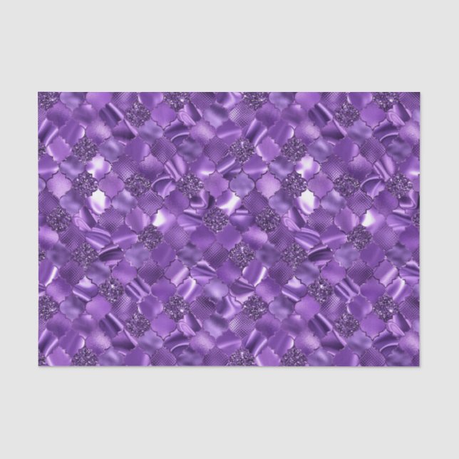Papel De Seda Patrón de quatrefoil marroquí morado oscuro (Anverso)