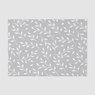 Papel De Seda patrón de ramas frondosas blanco sobre gris o CUAL