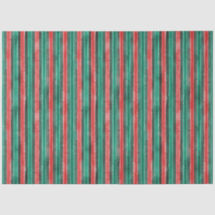 Papel De Seda Patrón de raya de acuarela roja verde Navidad