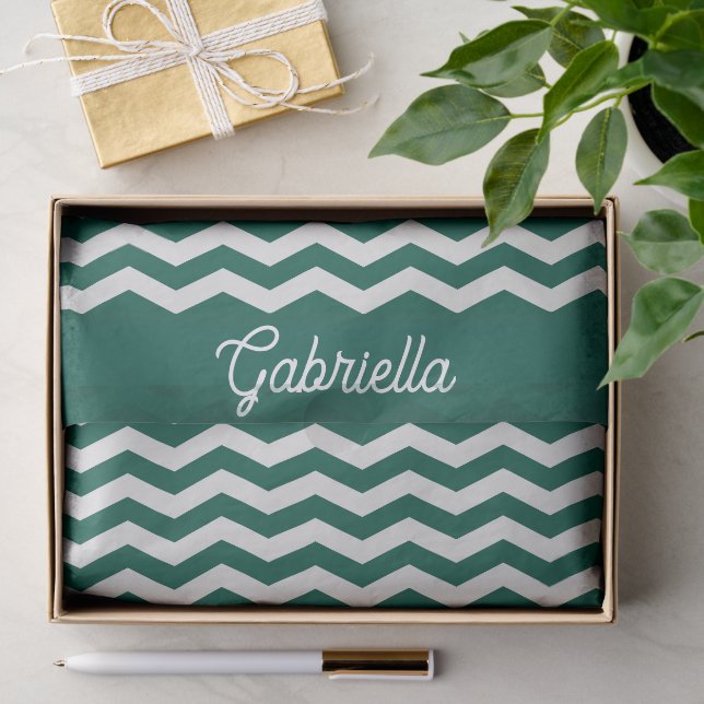 Papel De Seda Patrón de raya zig zag Chevron Verde Turquesa (Regalo )