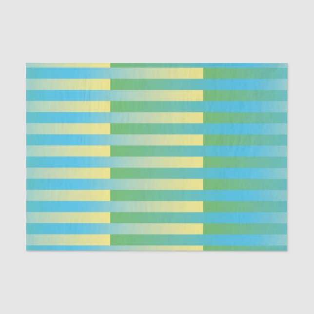 Papel De Seda Patrón de rayas azul amarillo verde (Anverso)
