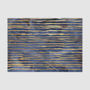 Papel De Seda Patrón de rayas azul marino y dorado