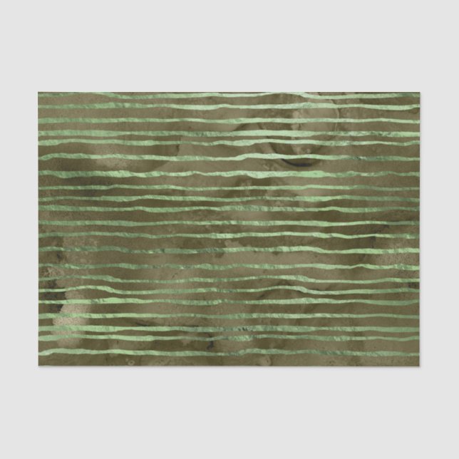 Papel De Seda Patrón de rayas de acuarela verde (Anverso)