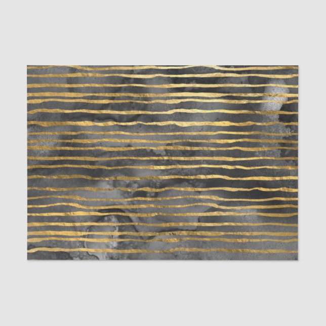 Papel De Seda Patrón de rayas negro y dorado (Anverso)