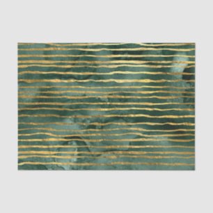 Papel De Seda Patrón de rayas verde y dorado