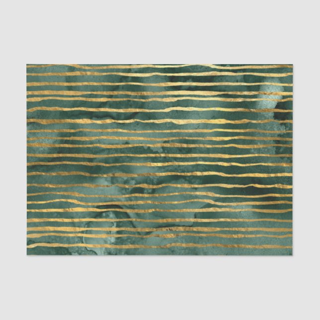 Papel De Seda Patrón de rayas verde y dorado (Anverso)