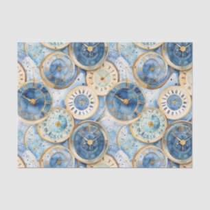 Papel De Seda Patrón de reloj azul y dorado