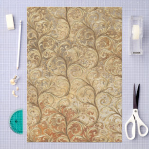 Papel De Seda Patrón de remolino de damasco grunge tono dorado s