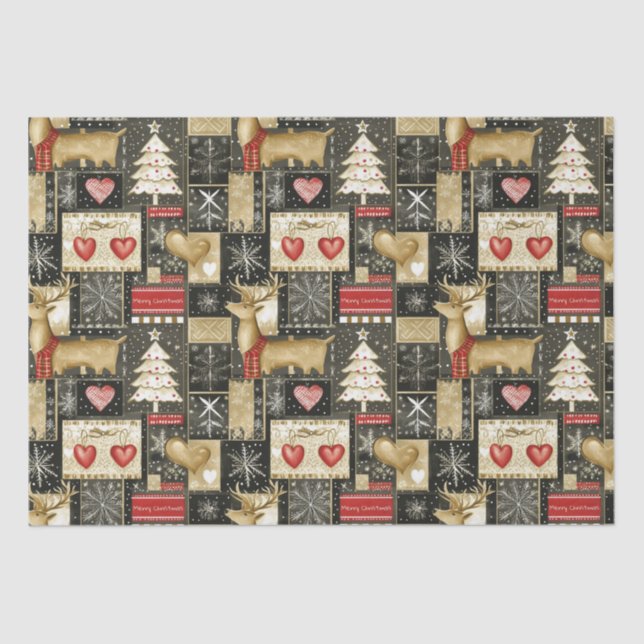 Papel De Seda Patrón de renos de Navidades pequeños (Anverso)