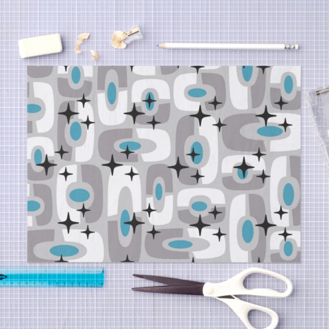 Papel De Seda Patrón de resumen cósmico moderno Retro Mid Centur (Artesanía)