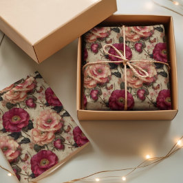 Papel De Seda Patrón de rosa floral vintage romántico jardín