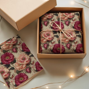 Papel De Seda Patrón de rosa floral vintage romántico jardín