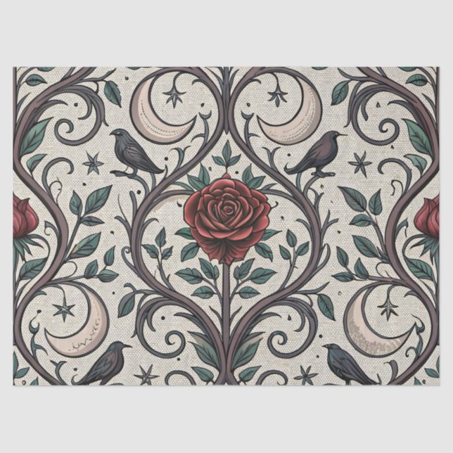 Papel De Seda Patrón de rosa gótica oscura (1) (Anverso)