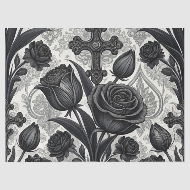 Papel De Seda Patrón de rosa gótica oscura (2) (Anverso)