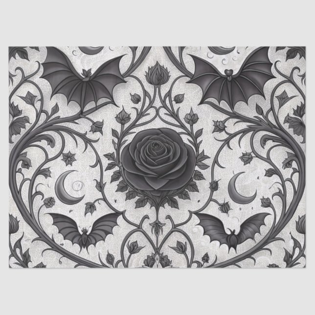 Papel De Seda Patrón de rosa gótica oscura (3) (Anverso)