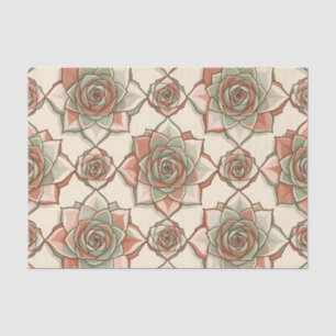Papel De Seda Patrón de Rosa Suculenta Estilizada Rosa Salvia