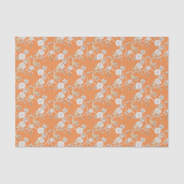 Papel De Seda Patrón de Rosas Chinoiserie naranja (Anverso)
