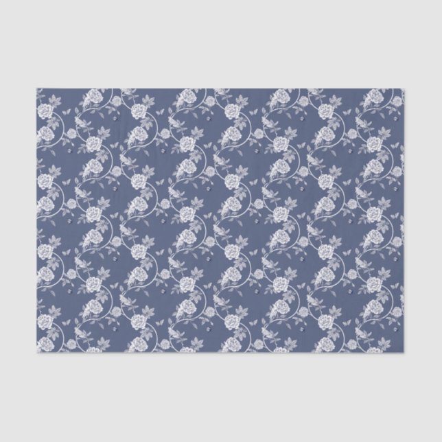 Papel De Seda Patrón de Rosas de la Marina Chinoiserie (Anverso)