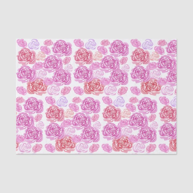 Papel De Seda Patrón de rosas pastel al acuarela (Anverso)