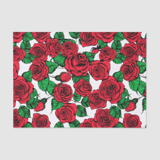 Papel De Seda Patrón de rosas rojas (Anverso)