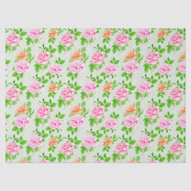 Papel De Seda Patrón de Rosas Rosadas Florales (Anverso)