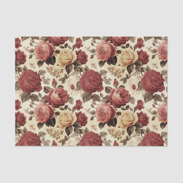 Papel De Seda Patrón de Rosas victorianos de época (Anverso)