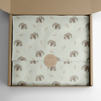 Papel De Seda Patrón de safari de elefantes en acuarela verde po