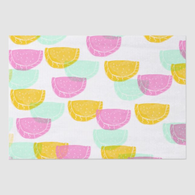 Papel De Seda Patrón de sandía acuarela rosa verde amarillo   (Anverso)