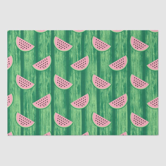 Papel De Seda Patrón de sandía rosa y verde (Anverso)