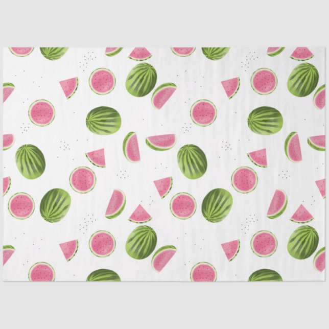 Papel De Seda Patrón de sandía verde y rosa de verano (Anverso)