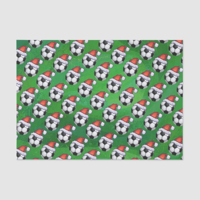 Papel De Seda Patrón de Santa Hat de bolas de fútbol en verde (Anverso)