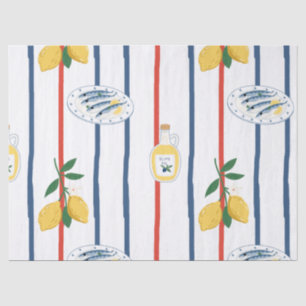 Papel De Seda Patrón de sardinas y limones mediterráneos